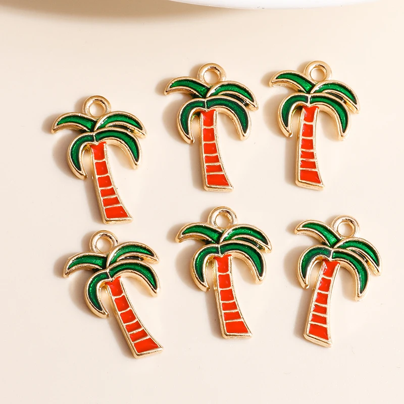 

10pcs 13*18mm Enamel Palm Tree Charms for Jewelry Making Handmade Plant Coconut Charms DIY Pendants Earrings Necklaces Findings