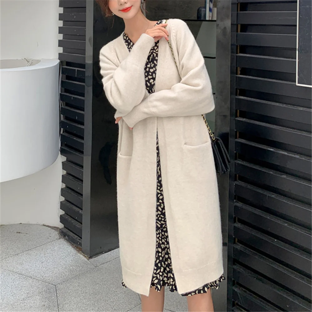 Женский трикотажный кардиган с карманами длинный тонкий весна осень 2021| |