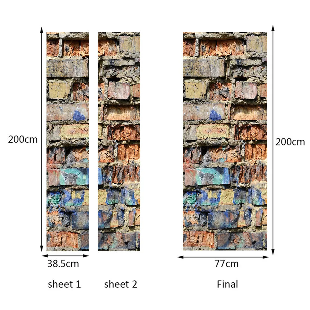 DIY Self Adhesive Waterproof Removable Wallpaper 3D Broken Brick Door Sticker Home Decor Decals For Living Room Bedroom 77*200cm | Дом и сад