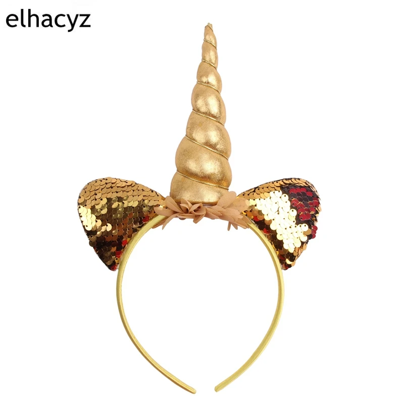 1 шт. НОВАЯ шикарная повязка на голову с единорогом Двусторонняя блестками