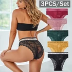 3 шт.компл. кружевные сексуальные женские трусики Finetoo, соблазнительное прозрачное ажурное нижнее белье со средней талией, женские трусы, брифы