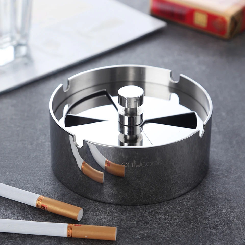 

Windproof Stainless Steel Ashtray Living Room Household Multifunctional Creative Ashtray with Lid Restaurant Rotating Ashtray