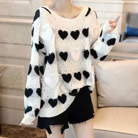 harajuku chic lace heart pearl women knit sweater sweet 2022 spring long sleeve korean fashion casual all match pullover jumper