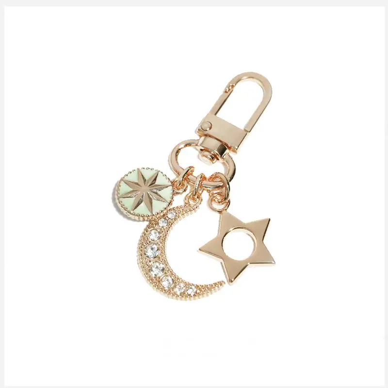 

High Quality Metal Star Moon Crystal Imitation Pearl Airpods Accessories Keychain For Women Trinket Ring Bag Pendent Charm D870