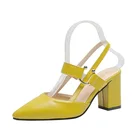 Женские босоножки на высоком толстом каблуке, Летние повседневные туфли с острым носком, туфли-лодочки с ремешком и пряжкой, 2020, размера плюс