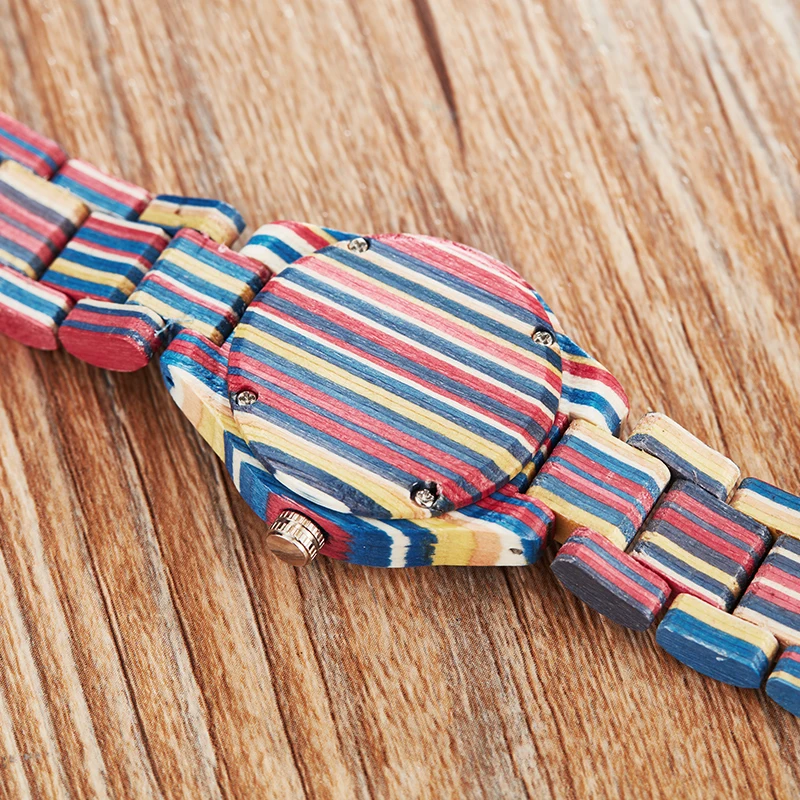 Colorful Bamboo Wood Watch Couple Watches Men Women Wristwatch Lovers Set Quartz Reloj Rainbow Male Female Real Wooden Clock