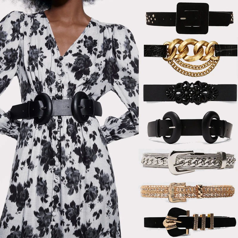 Новинка 2019 винтажный кожаный пояс ZA для женщин имитация жемчуга металлическая