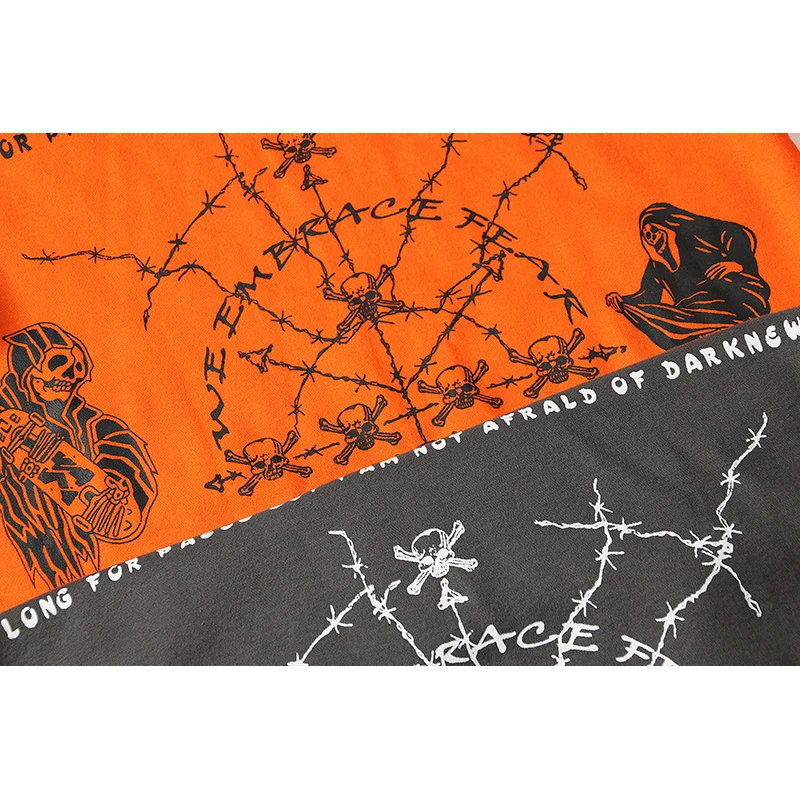 

Hip Hop Hoodie Sweatshirt Men Skull Graffiti Print Streetwear Hoodie Pullover Cotton Autumn Grey Harajuku Punk Clothes 2020 New