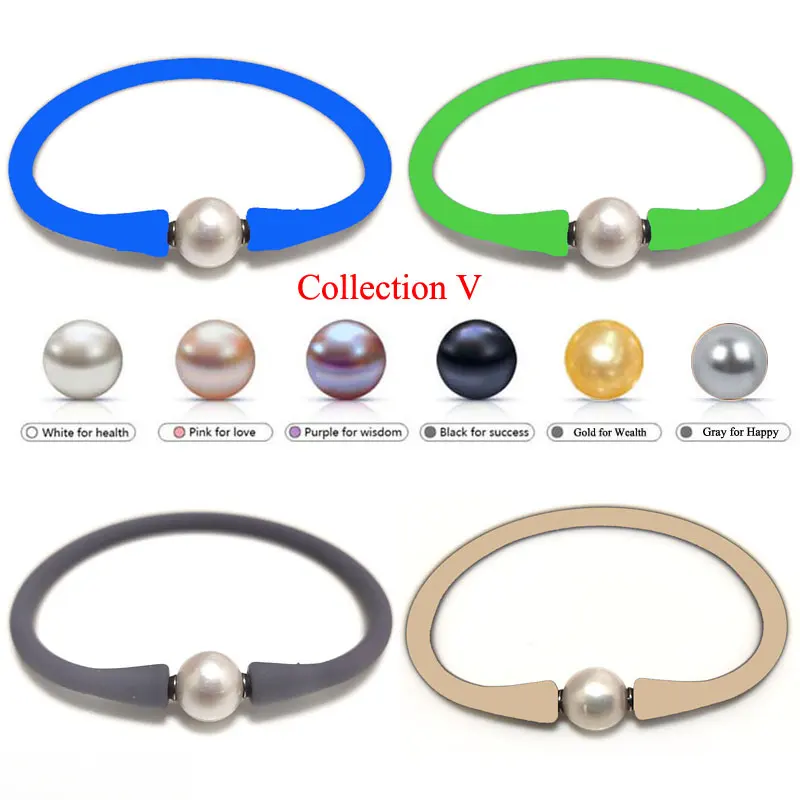 7 inches 10-11mm One AA Natural Round Pearl Blue Elastic Rubber Silicone Bracelet
