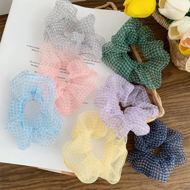

Spring New Chiffon Lattice Scrunchie Fashion Girl Tie Ponytail Holder Hair Rope Women's Popular Hair Circle Ponytail Headdress