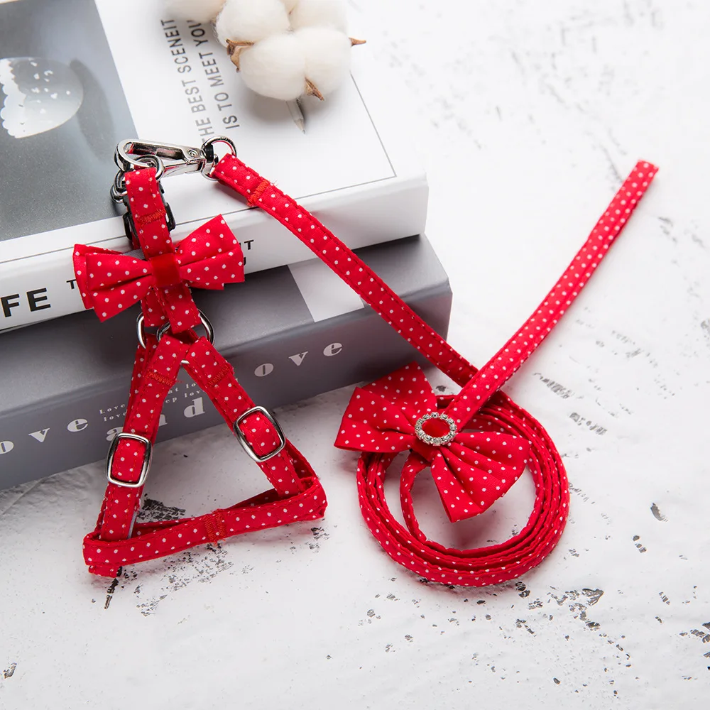 Набор поводков для собак и кошек жилет с кристаллами стразами в горошек