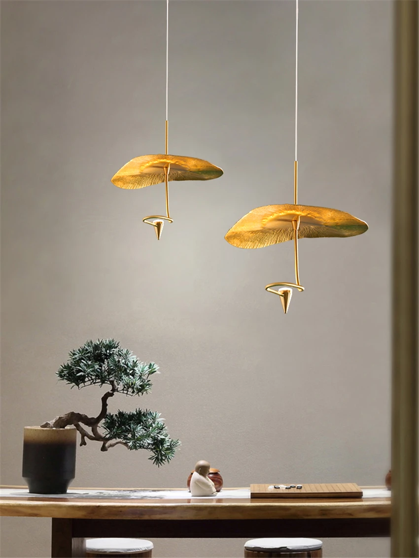 Подвесные светильники в виде листьев лотоса золотой художественный роскошный