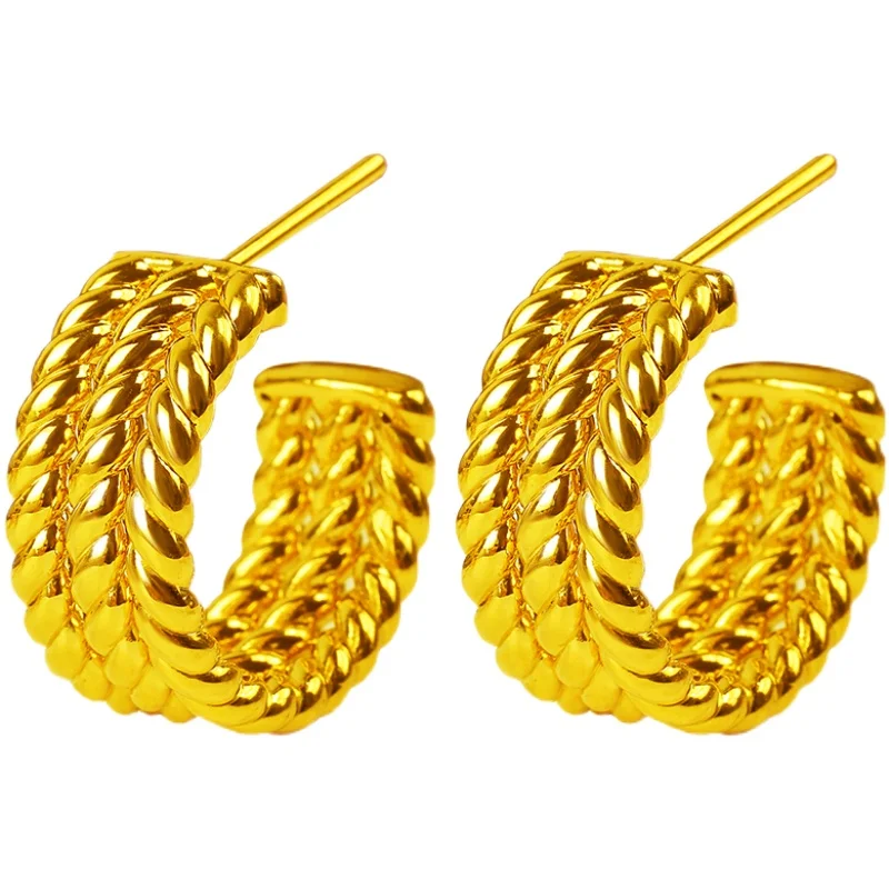 

Pure 24K Yellow Gold Earrings Women 999 Gold Hoop Earrings