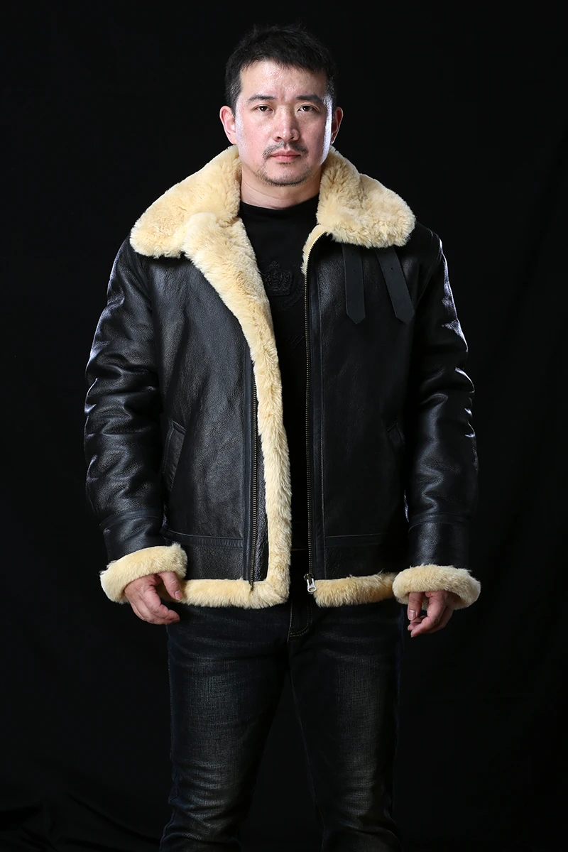 

bomber Indian style B3 fur coat men thick new zealand sheepskin shearling flight jacket air force russia winter pilot jacket