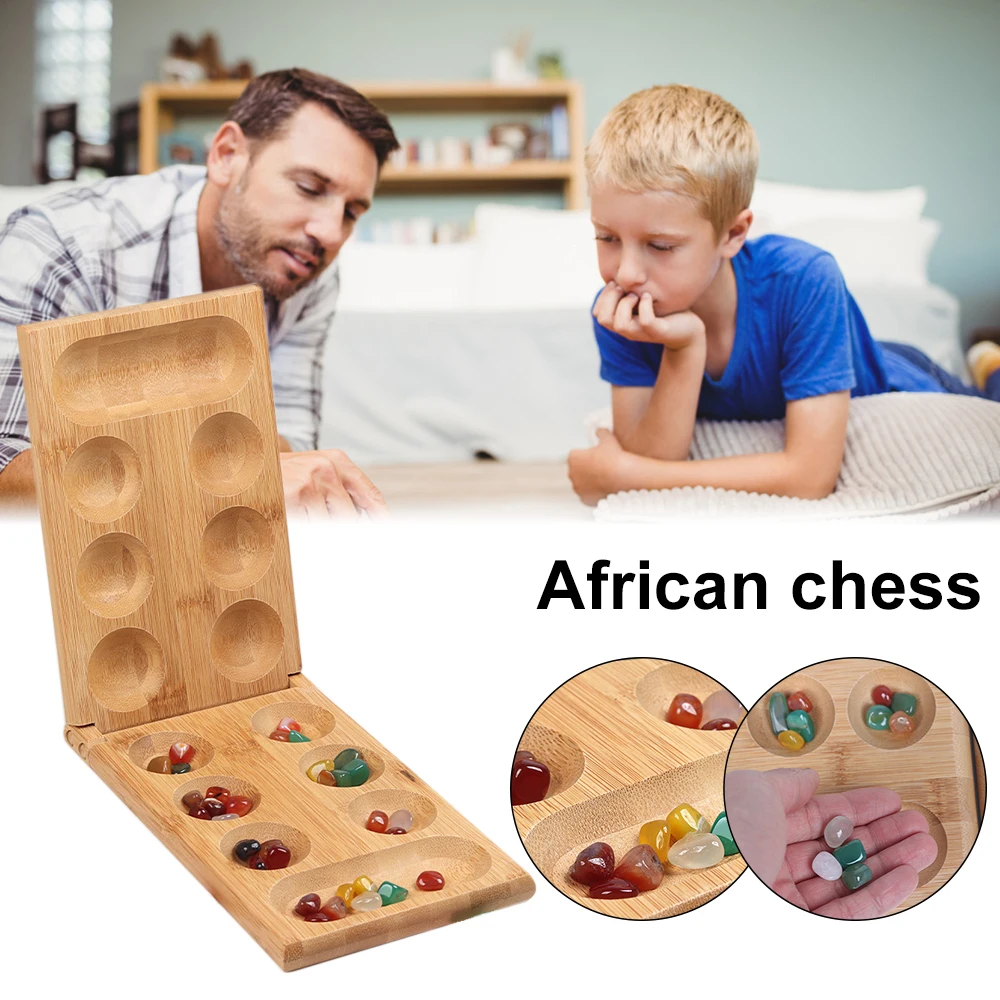 

Mankala Board Game Classic Strategy Game For Teens 6 Years And Up 48 Multicolor Stones Folding Wooden Board Game