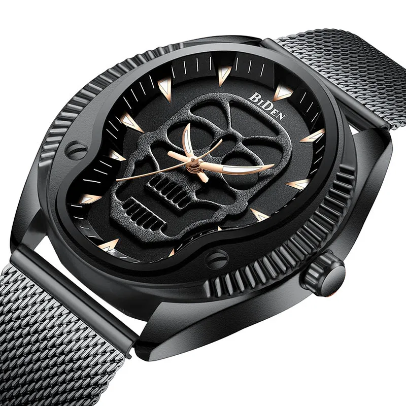 Часы наручные мужские кварцевые брендовые Роскошные креативные с черепом из