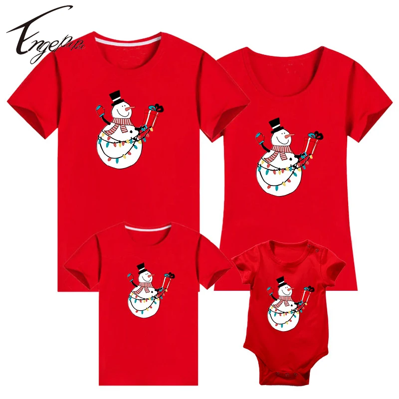 

Engepapa Merry Christmas Mother Daughter Printing T Shirt Casual Christmas Red Tops Father Son Family Matching Casual T-shirt