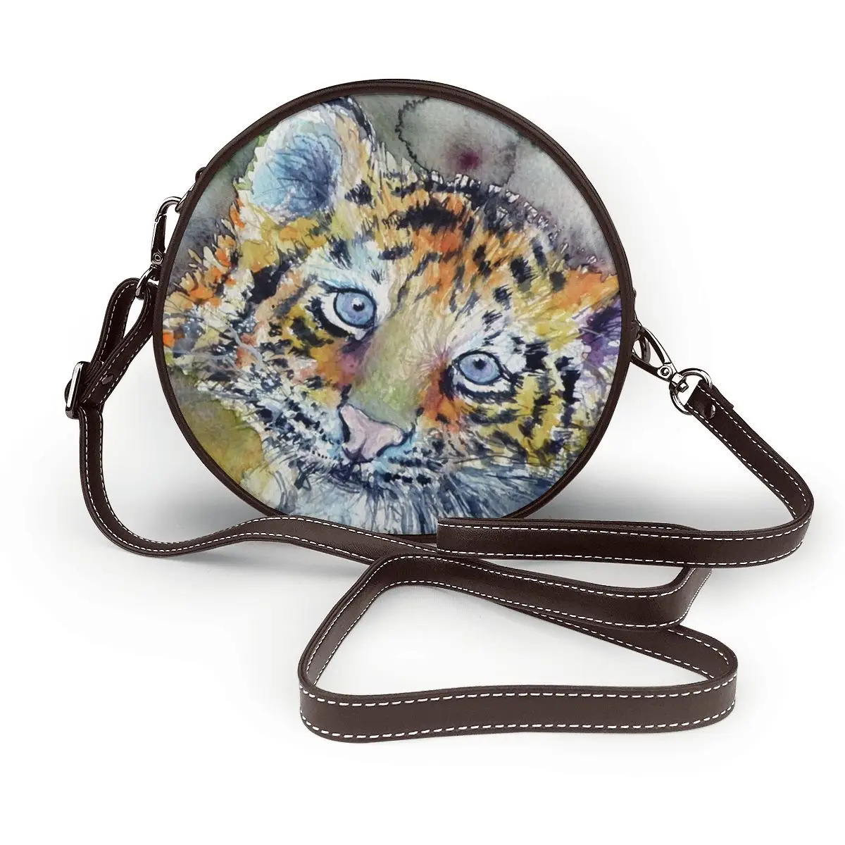 

Tiger Shoulder Bag Outdoor Woman Round Bag Gift Funny Leather Purse