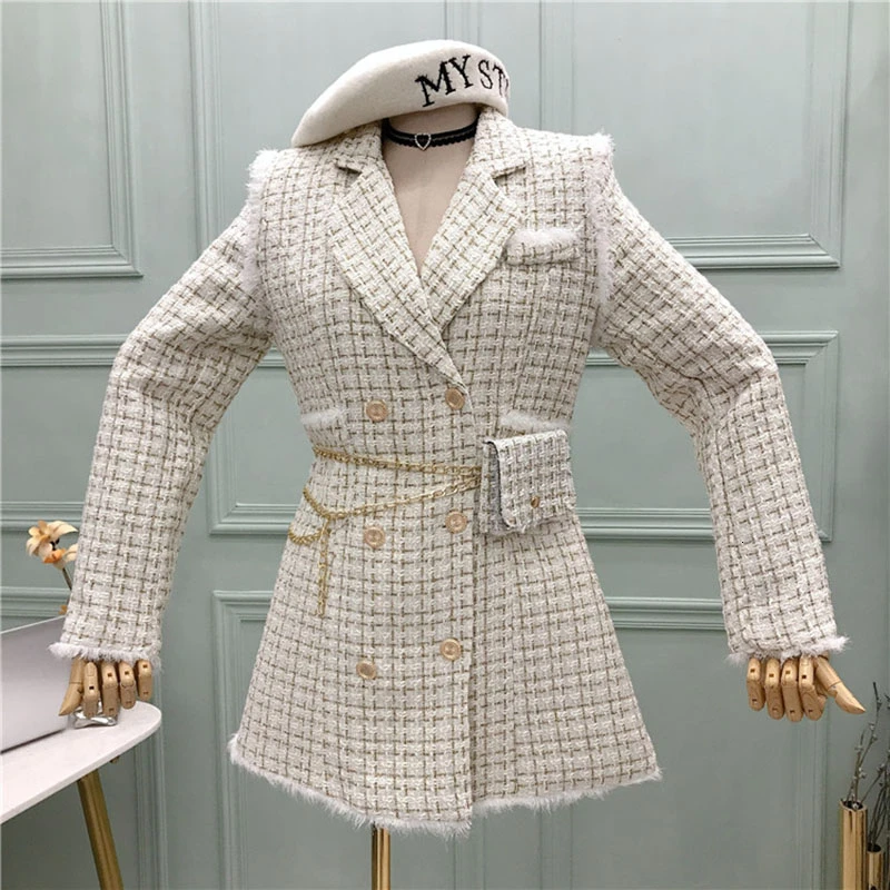 2021 осенне весеннее женское твидовое короткое пальто в стиле ретро клетчатое