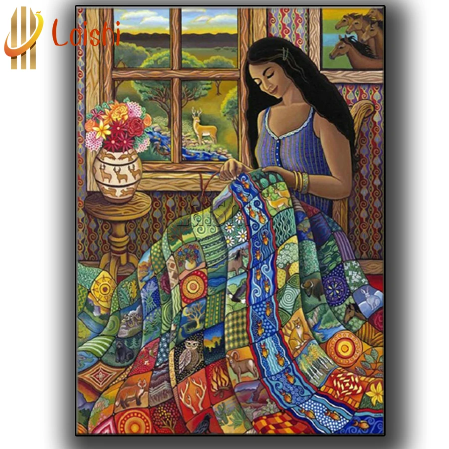 

5D Diamond Painting abstract Sewing woman Full Square Round Diamond Embroidery Cartoons Picture of Rhinestone Wedding Decoration