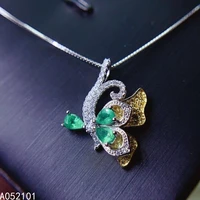 kjjeaxcmy fine jewelry 925 sterling silver natural emerald girl exquisite gemstone pendant necklace support test chinese style