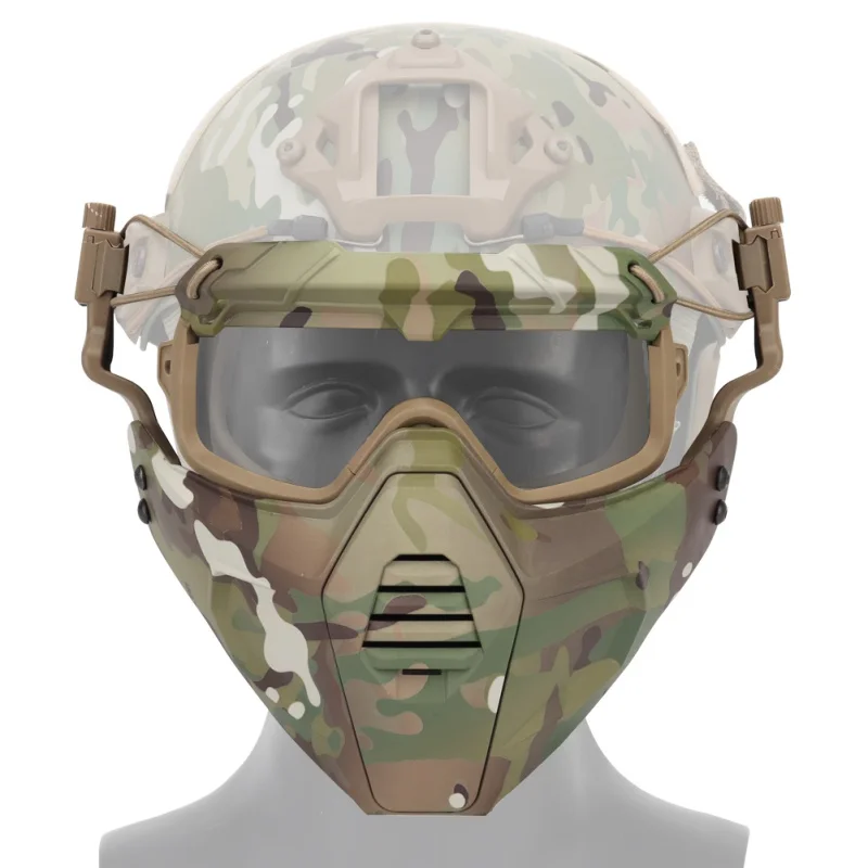 Airsoft mask Shooting games +goggles Camo Half Face Protective Lower Mask Adult Breathable Tactical Mesh glasses | Спорт и