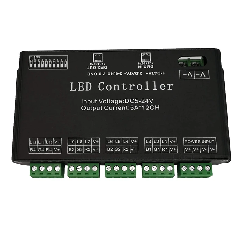 

12-канальный декодер DMX 60A DMX512 светодиодный контроллер PWM диммер драйвер для RGB светодиодной ленты и Модуля Освещения