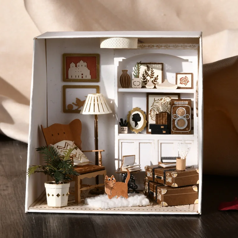 diy mini paper jigsaw puzzle doll house miniature building kits book room roombox with furniture light toys girls gifts free global shipping