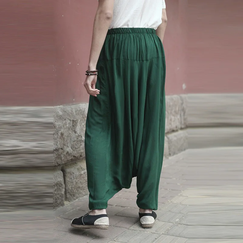 Мужские льняные брюки кунг фу в восточном стиле свободные с широкими штанинами