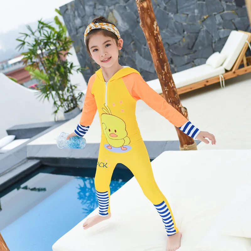 

Full Rash Guard for kids with Hood Long Sleeve One Piece Swimsuit Children Beach Surf Suit quick dry boys girls dinosaur