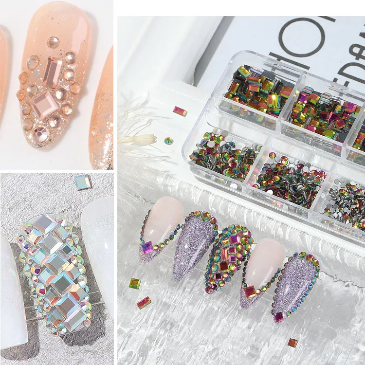 

Стразы стразы неправильной формы для дизайна ногтей, 1 коробка, плоские кристаллы, стразы в форме алмазов, камни для 3D украшения ногтей