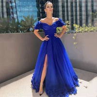 weilinsha a line side slit evening dress 2021 sexy sweetheart off the shoulder tulle flowers sweep train party gowns