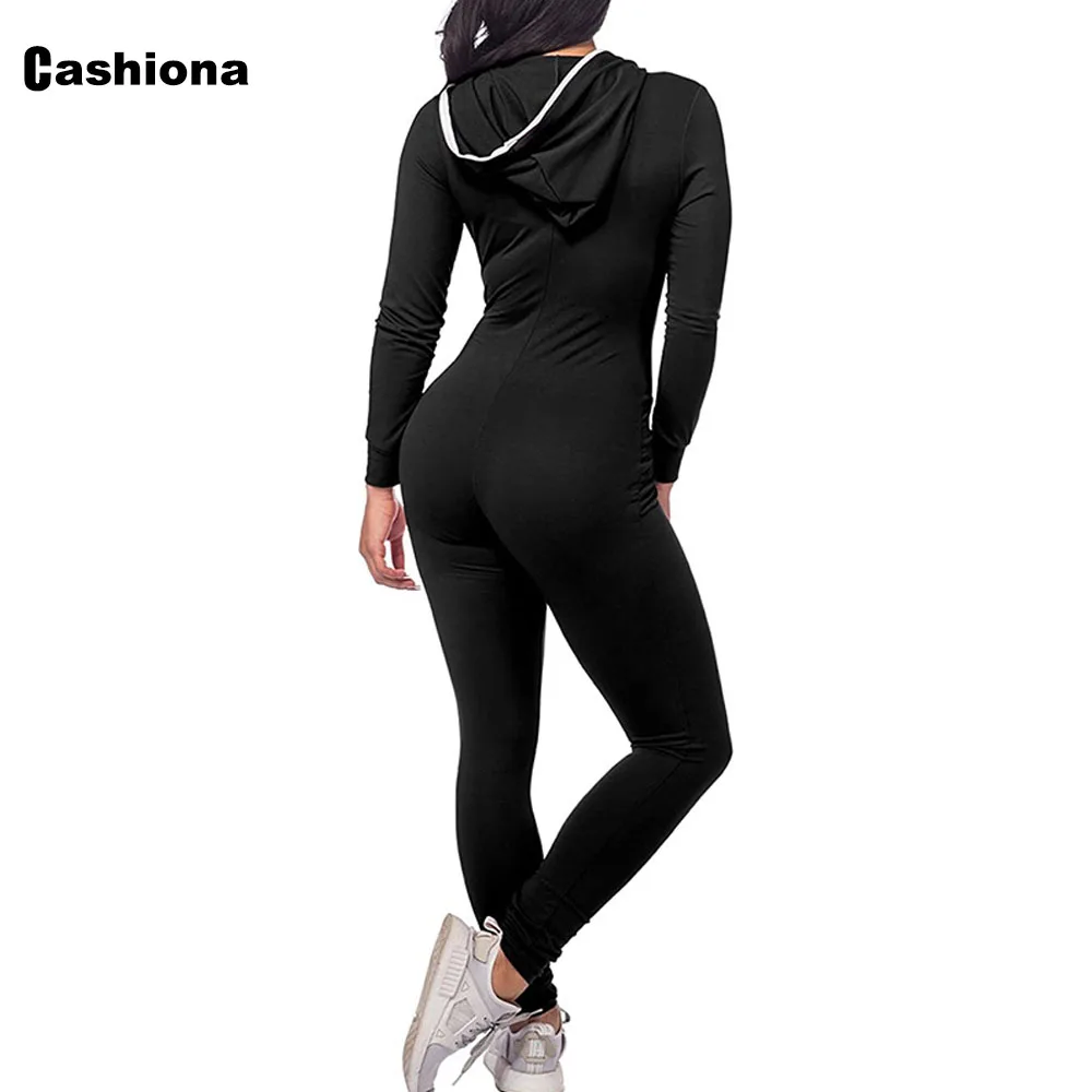 Cashiona Plus size Women Skinny Overalls Hooded Jumpsuits Patchwork Zipper Sexy 2021 European and American style Trouser Romper