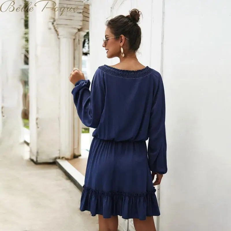 Belle Poque женские свободные платья с длинным рукавом v образный вырез одноцветные
