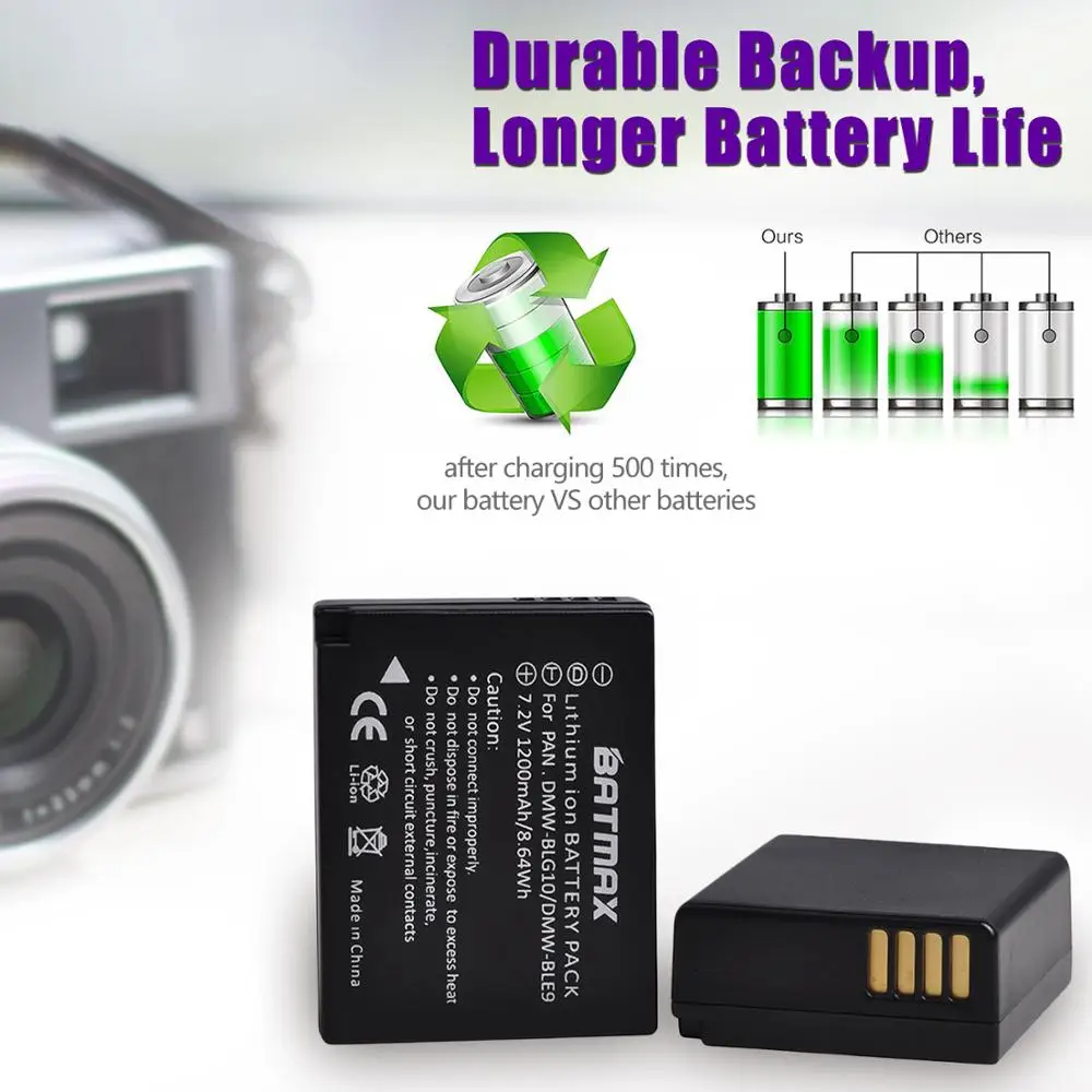 DMW-BLG10 аккумуляторов DMW BLG10 BLG10e BLE9 2 шт. + светодиодное встроенное зарядное
