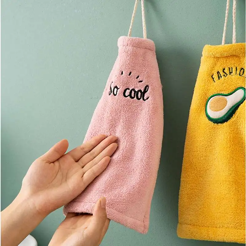 

Thick cartoon hanging hand towel absorbent embroidery hand towel kitchen bathroom household hanging cute rag blue dinosaur Hot