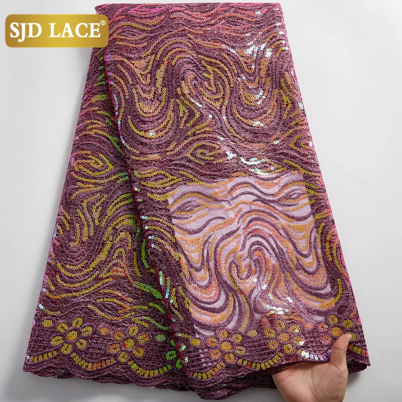 

SJD LACE African Mesh Lace Fabric Sewing Sequins French Lace Fabric Sequined Design Mesh Tulle For Nigerian Wedding Dress A2484