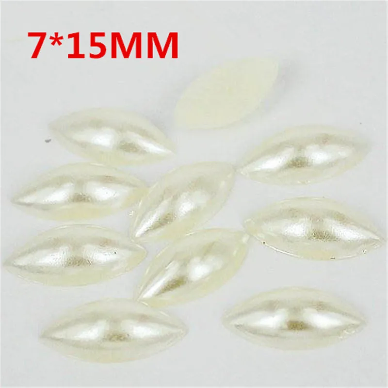 

Beige pearl eye horse Shape Nail art 7x15MM 200Pcs Flat Back Marquise Decorative Nail Drill Acrylic Rhinestone Beads Decorate