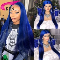 blue color 13x4 lace front wigs preplucked colored blue 180 density brazilian remy straight human hair wigs for women