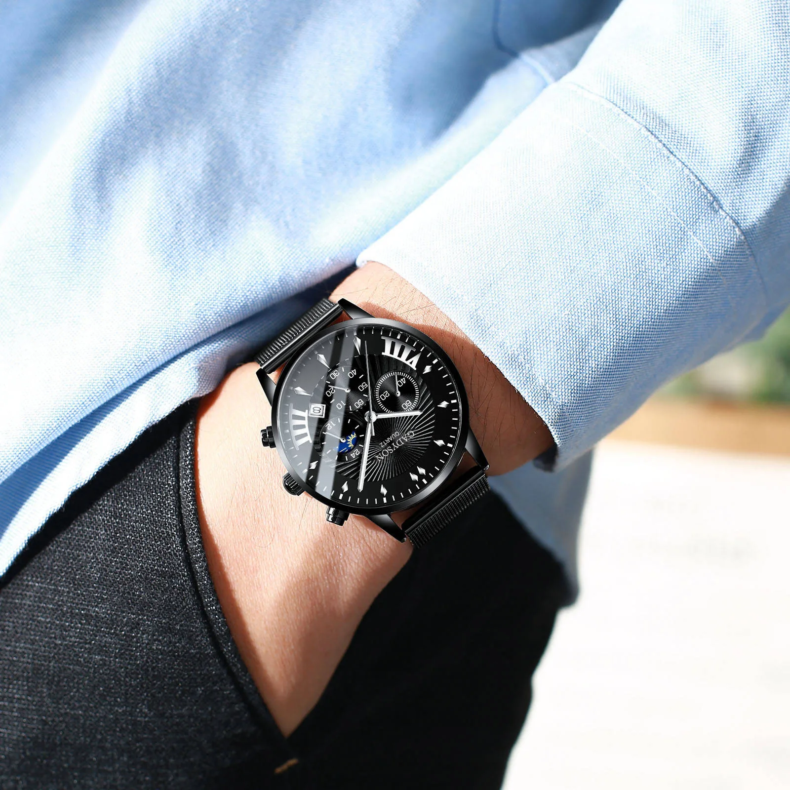 

Fashion Men Watch with Stainless Steel Mesh Strap Leather Top Brand Luxury Sports Calander Quartz Watch Men Relogio Masculino