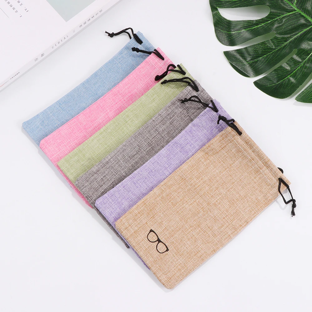 5PCS Portable Linen Fabric Pouch For Sunglasses Bag Multi-Functional Eyeglasses Case Optical Glasses Lanyard Cloth Bags - купить по