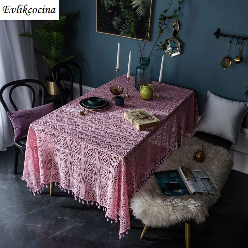 

Free Shipping Pink Lace Tablecloth Home Table Cover Mantel De Mesa Multifunction Crocheted Nappe Centrini Moderni Panos De Mesa