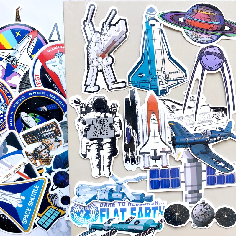 Pegatinas divertidas de astronauta del espacio exterior, pegatinas de cohete de avi&oacute;n para equipaje, port&aacute;til, nevera, motocicleta, Skateboard, pegatina, 34 Uds.-4