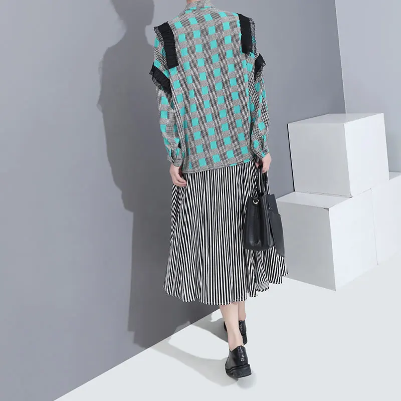 XITAO клетчатая кружевная блузка для женщин модная новинка 2019 осенняя элегантная