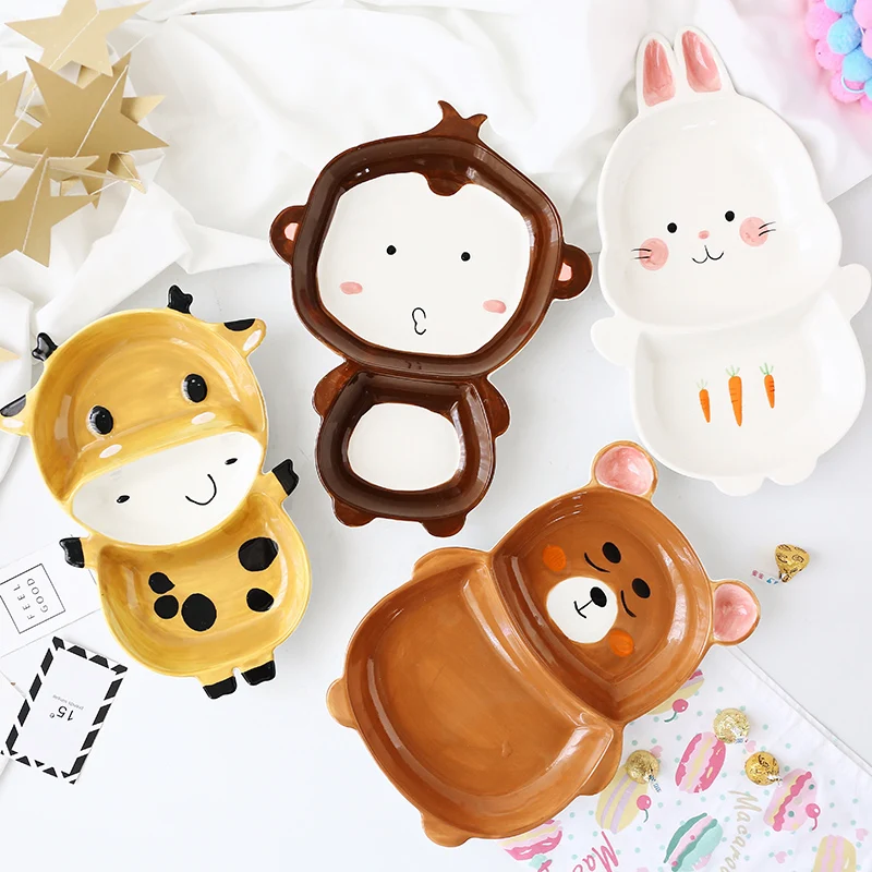 

Zoo Dinner Plate Rabbit Bowl Mug Dinnerware Ceramic Porcelain Baby Children Tableware Bear Feeding Dish Porcelain Dinner Sets