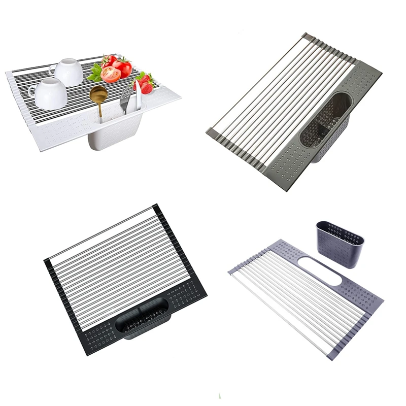 

Свертывающаяся сушилка для посуды, мульти-Применение сушилка для кухни над раковиной, складная коробка для фруктов и овощей, мяса Органайзе...