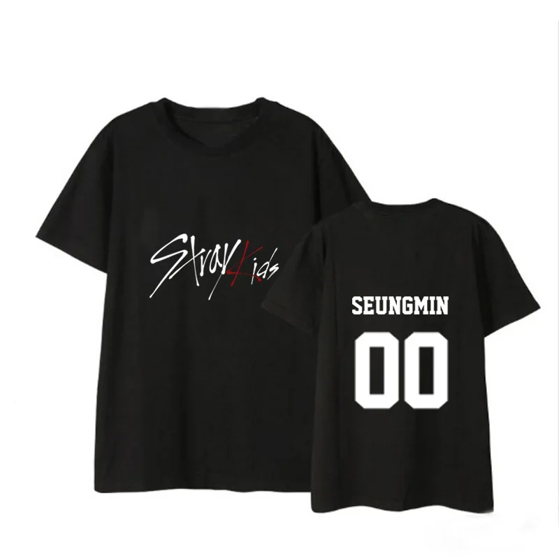 Straykids/одежда в Корейском стиле; свободная летняя футболка для студентов; Новинка; черно-белая футболка с короткими рукавами для детей
