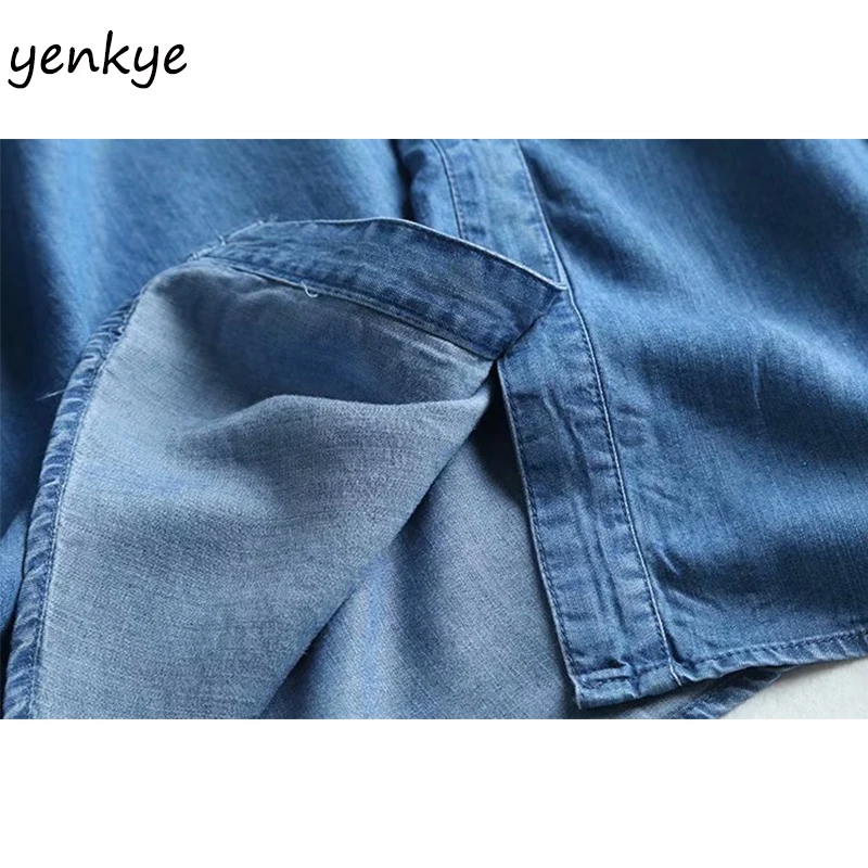 Винтажное голубое джинсовое платье женское свободное Повседневное до колен с