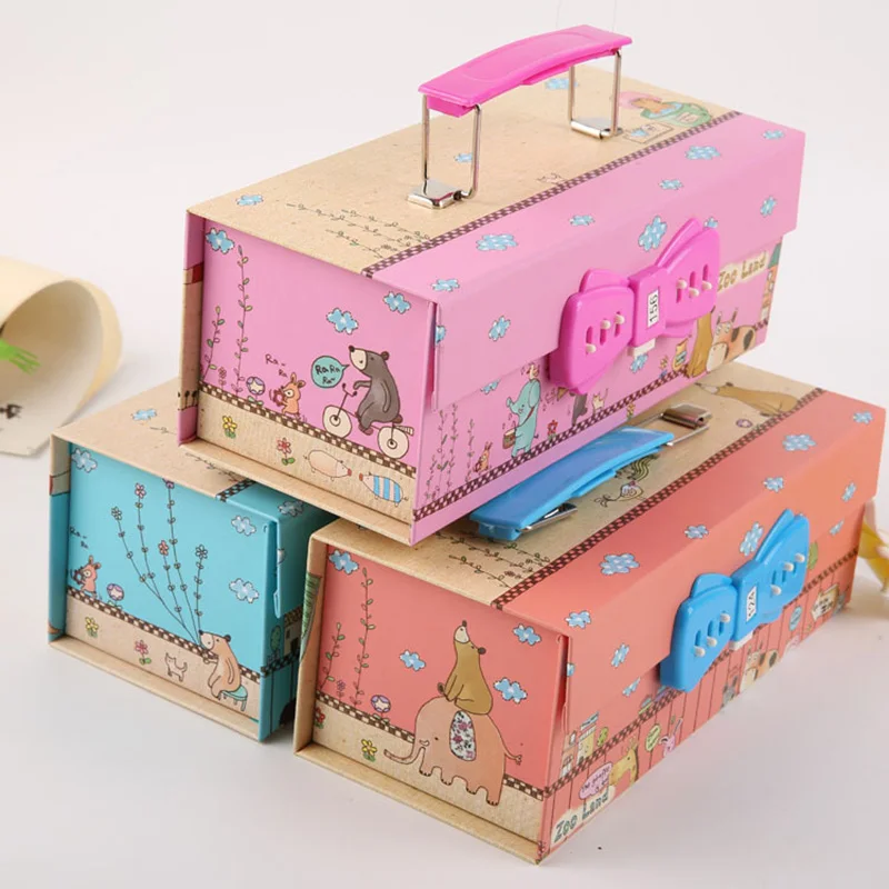 Вместительный трехслойный чехол для карандашей портативный бумажный с кодовым