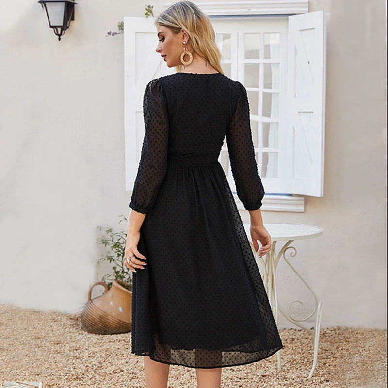 

Elegant V Neck Chiffon Dress For Women Bohemian Style Casual Loose Party Midi Dress Lady Summer A-line Dresses 2021 Robe Femme